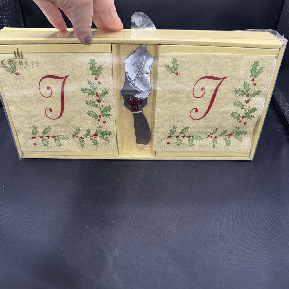 Christmas Holiday 72 Napkins T Monogram 10"x10" Cypress Home 3 Ply Dip Spreader